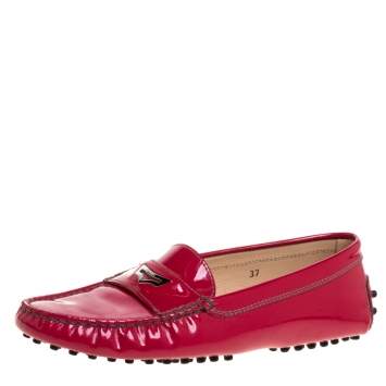 Pre Owned Tod's Fuchsia Pink Patent Leather Penny Slip On Loafers Size 37