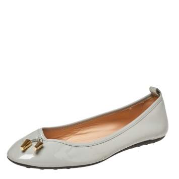 Pre Owned Tod's Grey Patent Leather Studded Ballet Flats Size 38.5