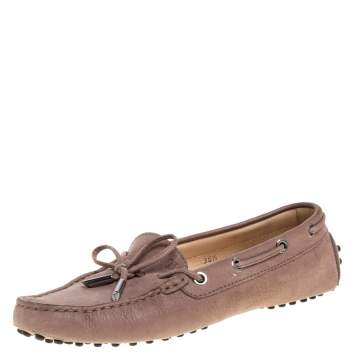مملوكة مسبقًا Tod's Beige Suede Leather Bow Slip On Loafers Size 36.5