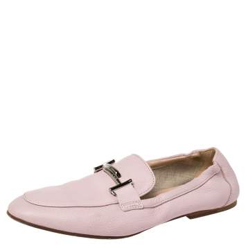 مملوكة مسبقًا Tod's Pink Leather Double T Loafers Size 40