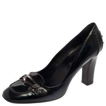 Pre Owned Tod's Blue Patent Leather 'Jodie' Penny Loafer Pumps Size 39