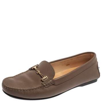 Pre Owned Tod's Brown Leather Horsebit Loafers Size 38.5