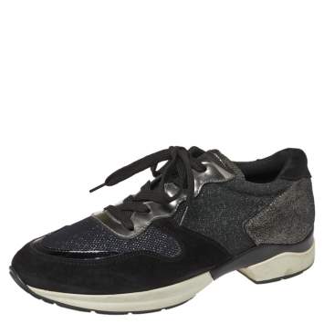 Pre Owned Tod's Black Mesh And Suede Textured Leather Low Top Sneakers Size 38.5