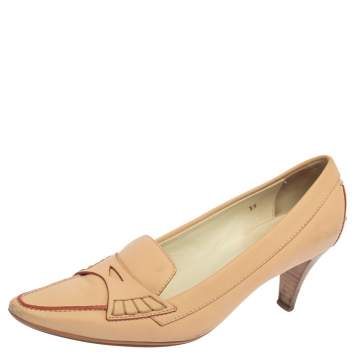 Pre Owned Tod's Beige Leather Loafer Pumps Size 39