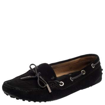 Pre Owned Tod's Black Suede Bow Loafers Size 37