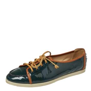 Pre Owned Tod's Deep Green Patent Leather Lace Up Sneakers Size 38.5