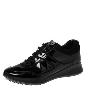 Pre Owned Tod's Black Patent Leather And Suede Lace Low Top Sneakers Size 40