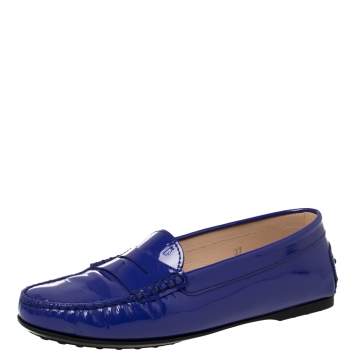 Pre Owned Tod's Blue Patent Leather Loafers Size 37