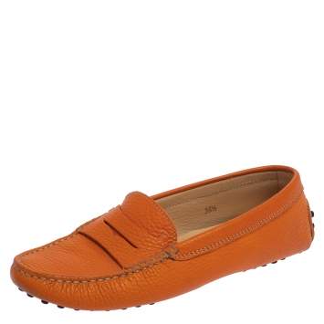 مملوكة مسبقًا Tod's Orange Leather Gommino Penny Loafers Size 36.5