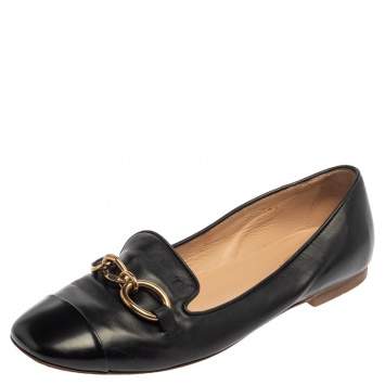 Pre Owned Tod's Black Leather Chain Embellished Smoking Slippers Size 39.5