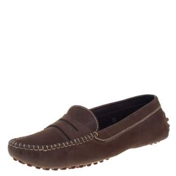 Pre Owned Tod's Brown Nubuck Penny Loafers Size 36