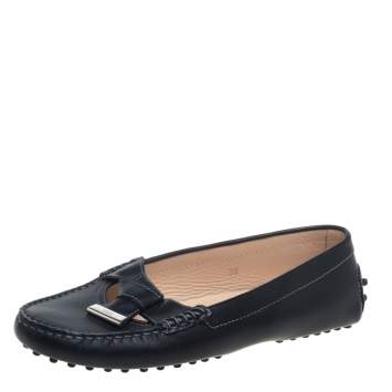 Pre Owned Tod's Black Leather Bow Slip On Loafers Size 38