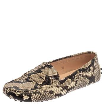 Pre Owned Tod's Grey/Black Python Embossed Leather Slip On Loafers Size 36