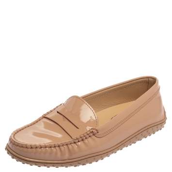 Pre Owned Tod's Pink Patent Leather Slip On Loafers Size 36