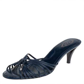 Pre Owned Tod's Blue Leather Open Toe Sandals Size 38.5