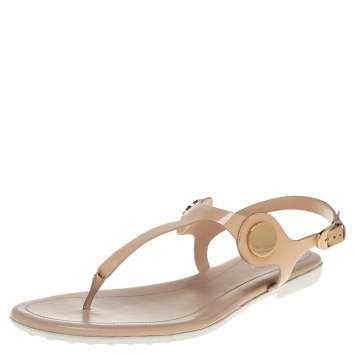 Pre Owned Tod's Beige Patent Leather Flat Thong Slingback Sandals Size 40
