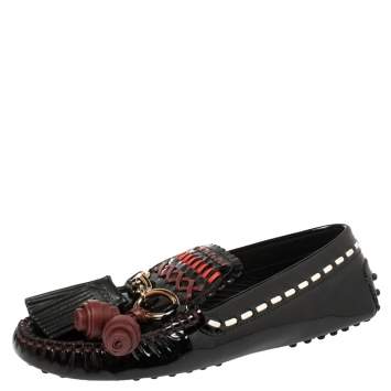 Pre Owned Tod's Black Patent Leather Gomma Gyspy Tassel Loafers Size 38.5