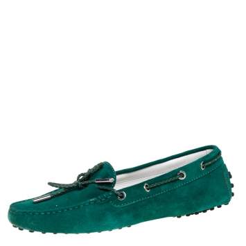 Pre Owned Tod's Green Suede Bow Driving Loafers Size 39