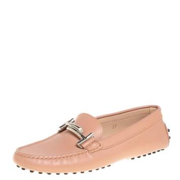 مملوكة مسبقًا Tod's Pink Leather Gommino Driving Loafers Size 37