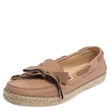 Pre Owned Tod's Pink Leather Gommino Espadrille Flats Size 39.5