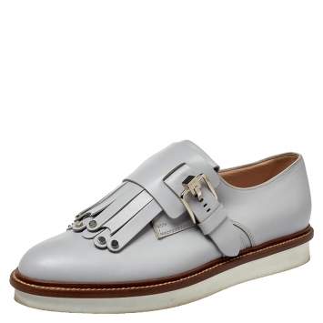 Pre Owned Tod's Grey Leather Studded Fringed Monk Strap Oxfords Size 38