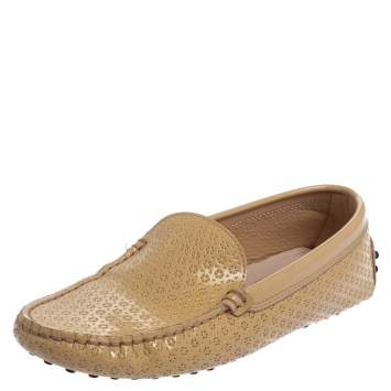 Pre Owned Tod's Cream Patent Leather Driving Loafers Size 36