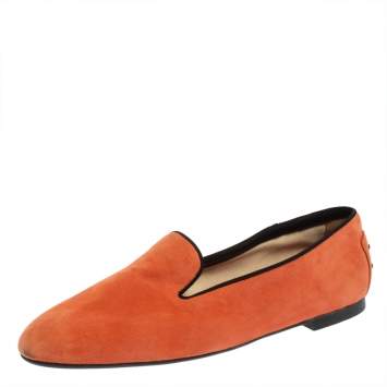 Pre Owned Tod's Orange Suede Smoking Slippers Size 41