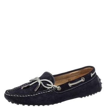 Pre Owned Tod's Navy Blue Suede Bow Slip On Loafers Size 37