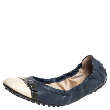 Pre Owned Tod's Multicolor Patent Leather And Leather Scrunch Ballet Flats Size 38.5