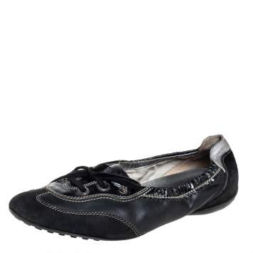 Pre Owned Tod's Black Suede And Patent Leather Lace up Sneakers Size 38