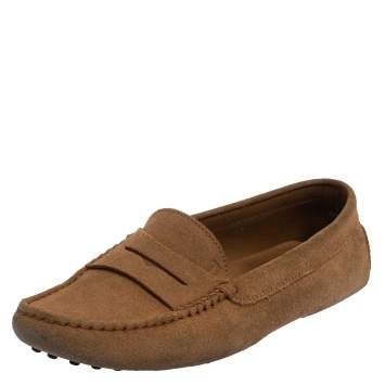 Pre Owned Tod's Brown Suede Penny Slip On Loafers Size 37