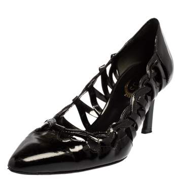 Pre Owned Tod's Black Patent Leather Cut Out Pointed Toe Pumps Size 37