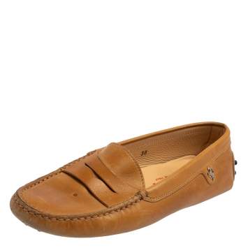 Pre Owned Tod's For Ferrari Tan Leather Slip On Loafers Size 38