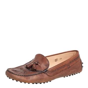 Pre Owned Tod's Tan Leather Tassel Embellished Loafers Size 39