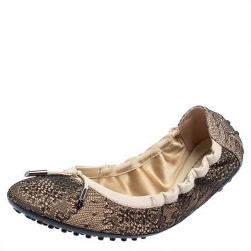 Pre Owned Tod's Two Tone Lace Bow Scrunch Ballet Flats Size 41