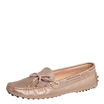 Pre Owned Tod's Gold Textured Leather City Gommino Driving Loafers Size 39