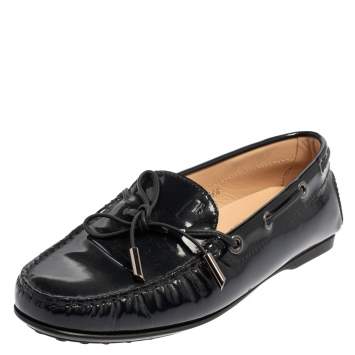 Pre Owned Tod's Blue Patent Leather City Gommino Driving Loafers Size 36.5