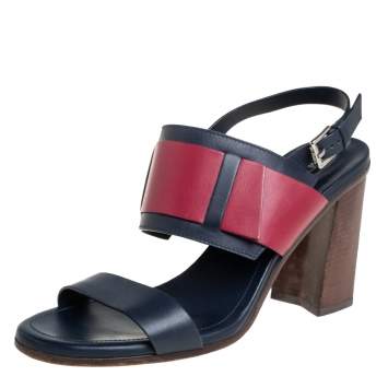 Pre Owned Tod's Blue/Burgundy Leather Sandals Size 40