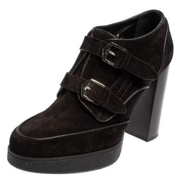 Pre Owned Tod's Black Suede Buckle Booties Size 40
