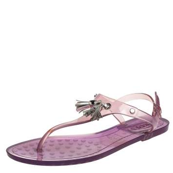Pre Owned Tod’s Purple Rubber Tassel Detail Thong Flats Size 39