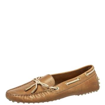 Pre Owned Tod's Brown Leather Bow Slip On  Loafers Size 38.5