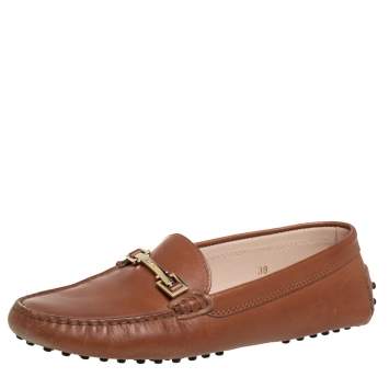 مملوكة مسبقًا Tod's Tan Leather Buckle Slip on Loafers Size 38