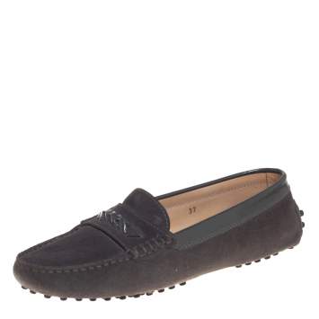Pre Owned Tod's Grey Suede Slip On Loafers Size 37