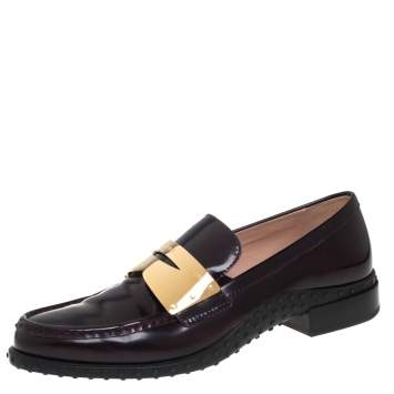 Pre Owned Tod's Purple Patent Leather Metal Penny Loafers Size 41