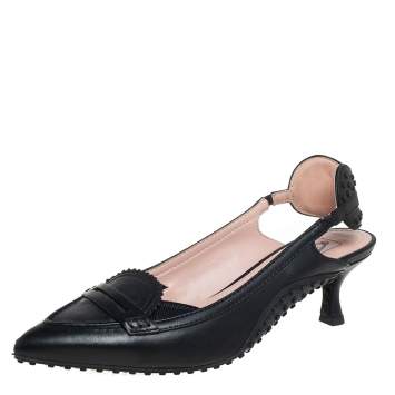 Pre Owned Tod's x Alessandro Black Leather  Dell'Acqua Slingback Pumps Size 37.5