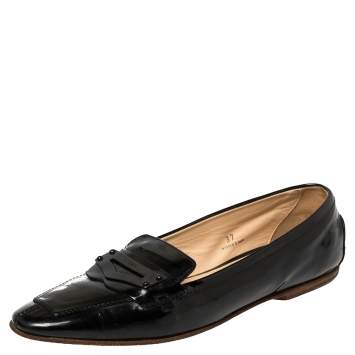 Pre Owned Tod's Black Patent Leather Penny Loafers Size 37