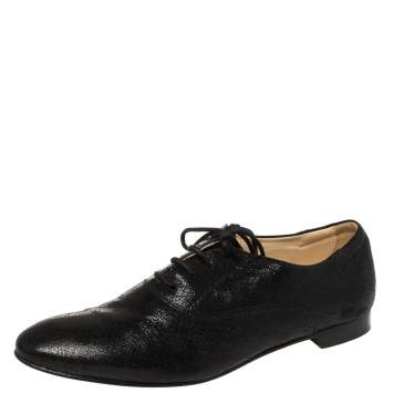Pre Owned Tod's Black Leather Lace Up Oxfords Size 39.5