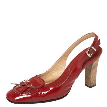 Pre Owned Tod's Red Patent Leather Slingback Sandals Size 39