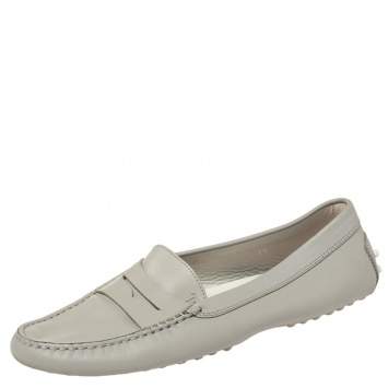 Pre Owned Tod's Grey Leather Penny Loafers Size 39