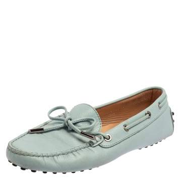 Pre Owned Tod's Blue Leather Gommino Slip On Loafers Size 38.5